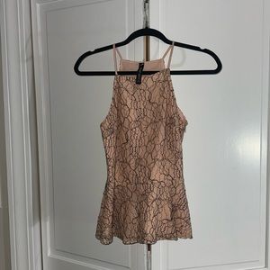 Design Lab Lord and Taylor salmon pink and black lace detail tank top blouse